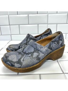 Born Blue Snakeskin Leather Clogs Size 8.5